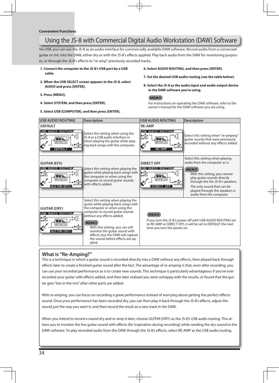 What is “ re-amping | Roland eBand JS-8 User Manual | Page 36 / 47