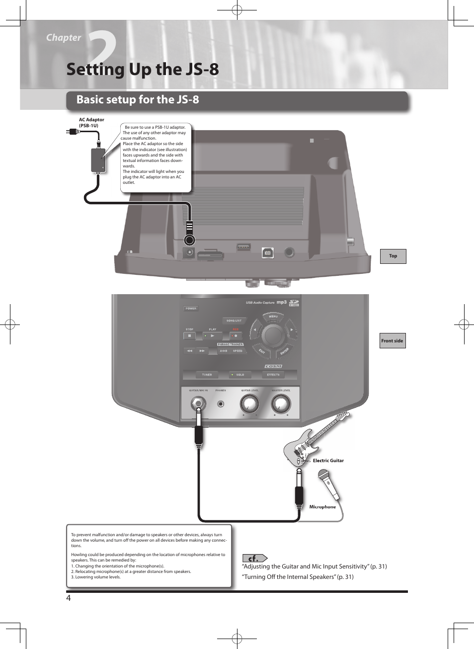 Setting up the js-8, Basic setup for the js-8 | Roland eBand JS-8 User Manual | Page 6 / 47