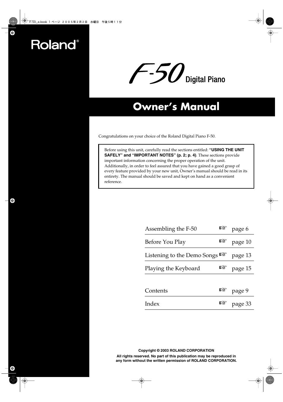 Roland F-50 User Manual | 36 pages