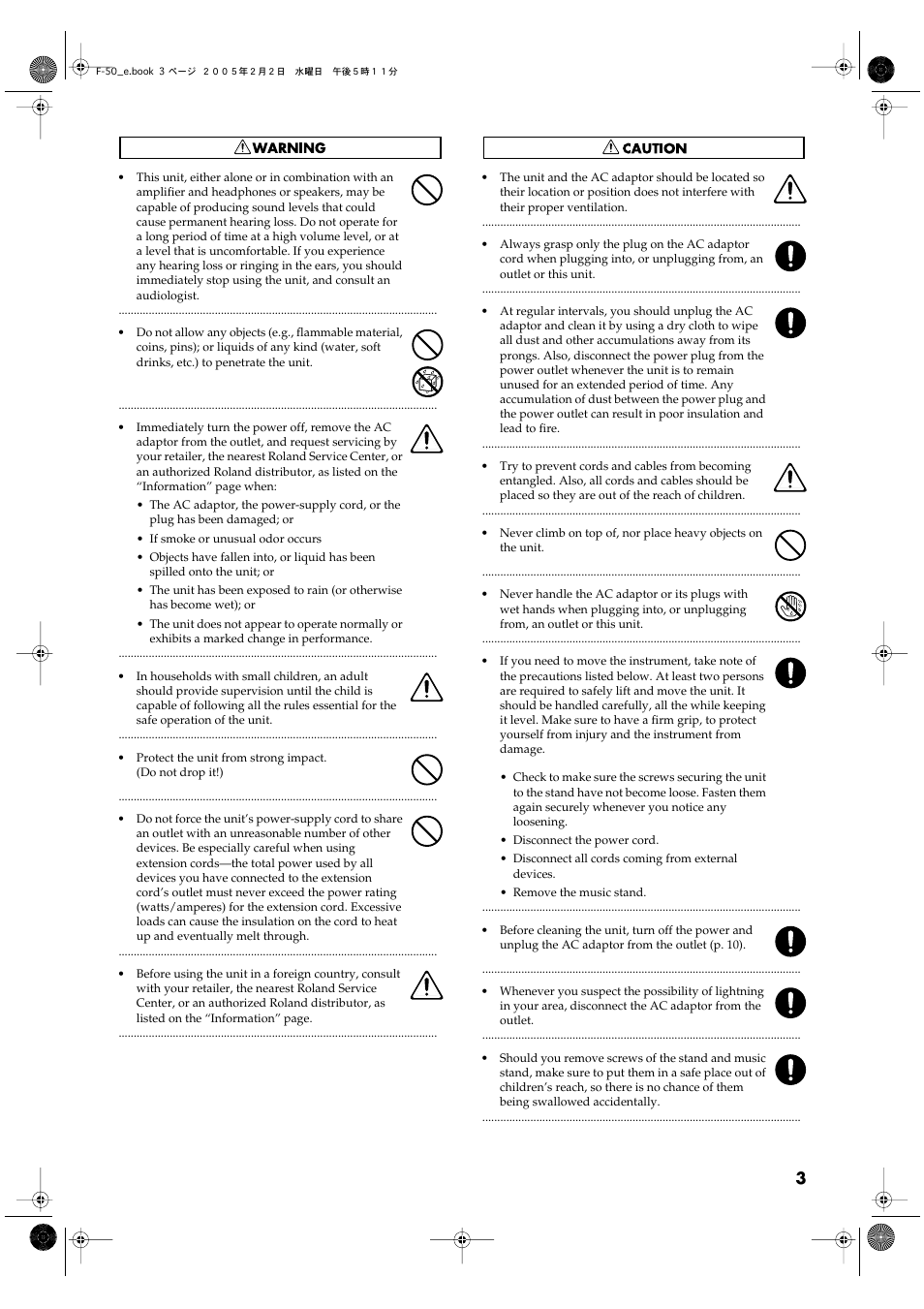 Roland F-50 User Manual | Page 3 / 36