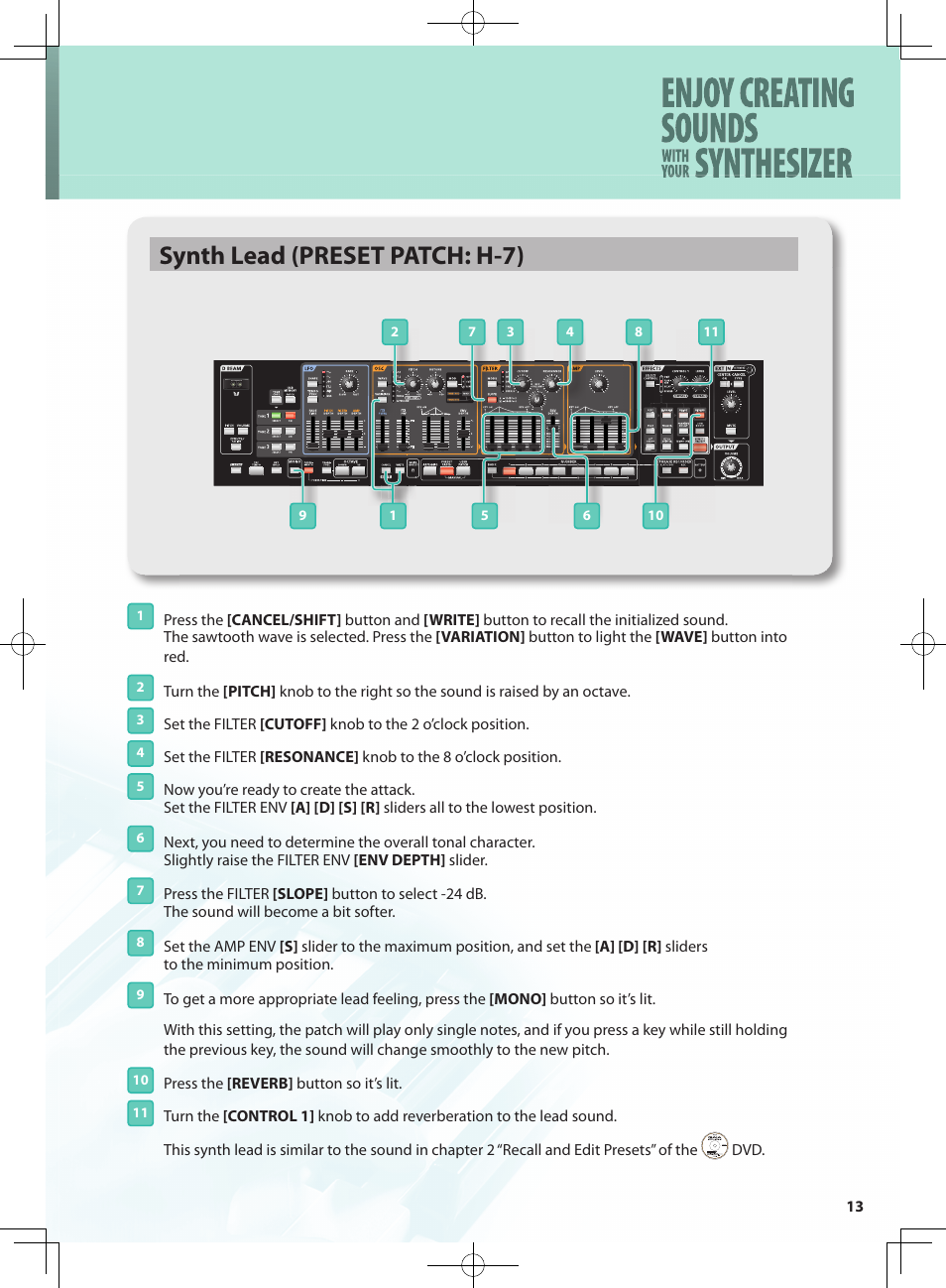 Synth lead (preset patch: h-7) | Roland GAIA SH-10001973 User Manual | Page 13 / 16