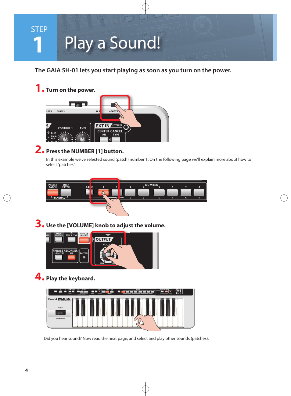 Play a sound | Roland GAIA SH-10001973 User Manual | Page 4 / 16