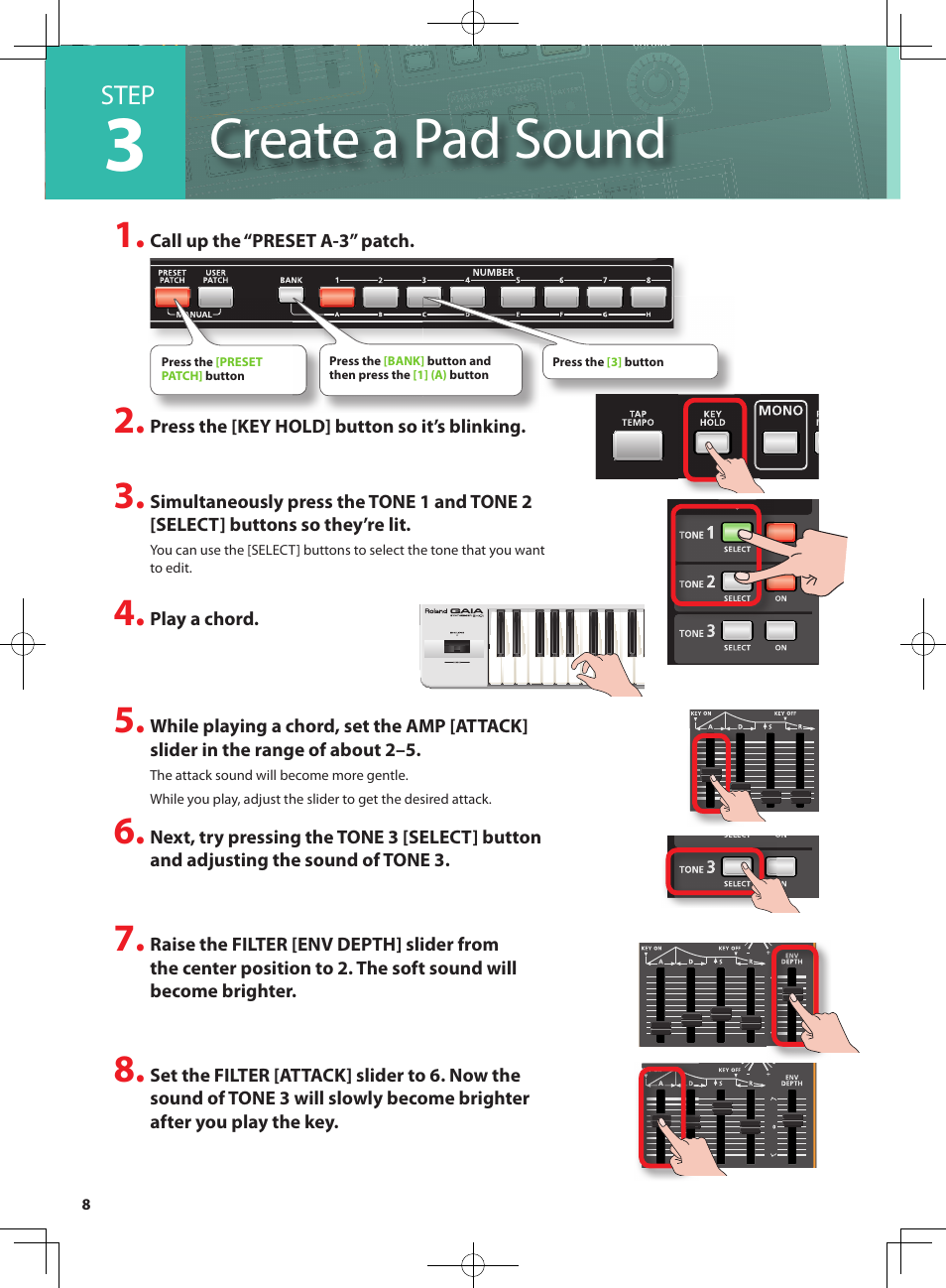 Create a pad sound, Step | Roland GAIA SH-10001973 User Manual | Page 8 / 16