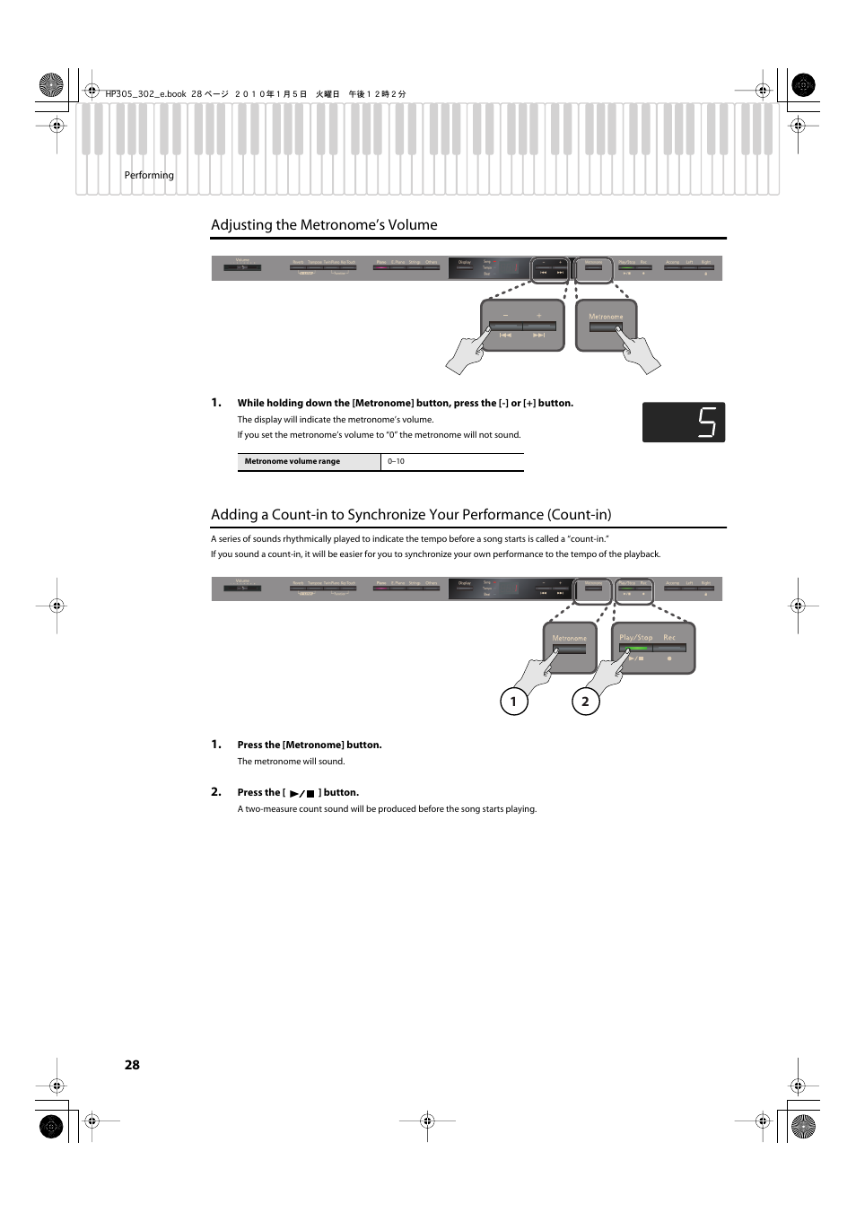 Adjusting the metronome’s volume | Roland HP305 User Manual | Page 26 / 92