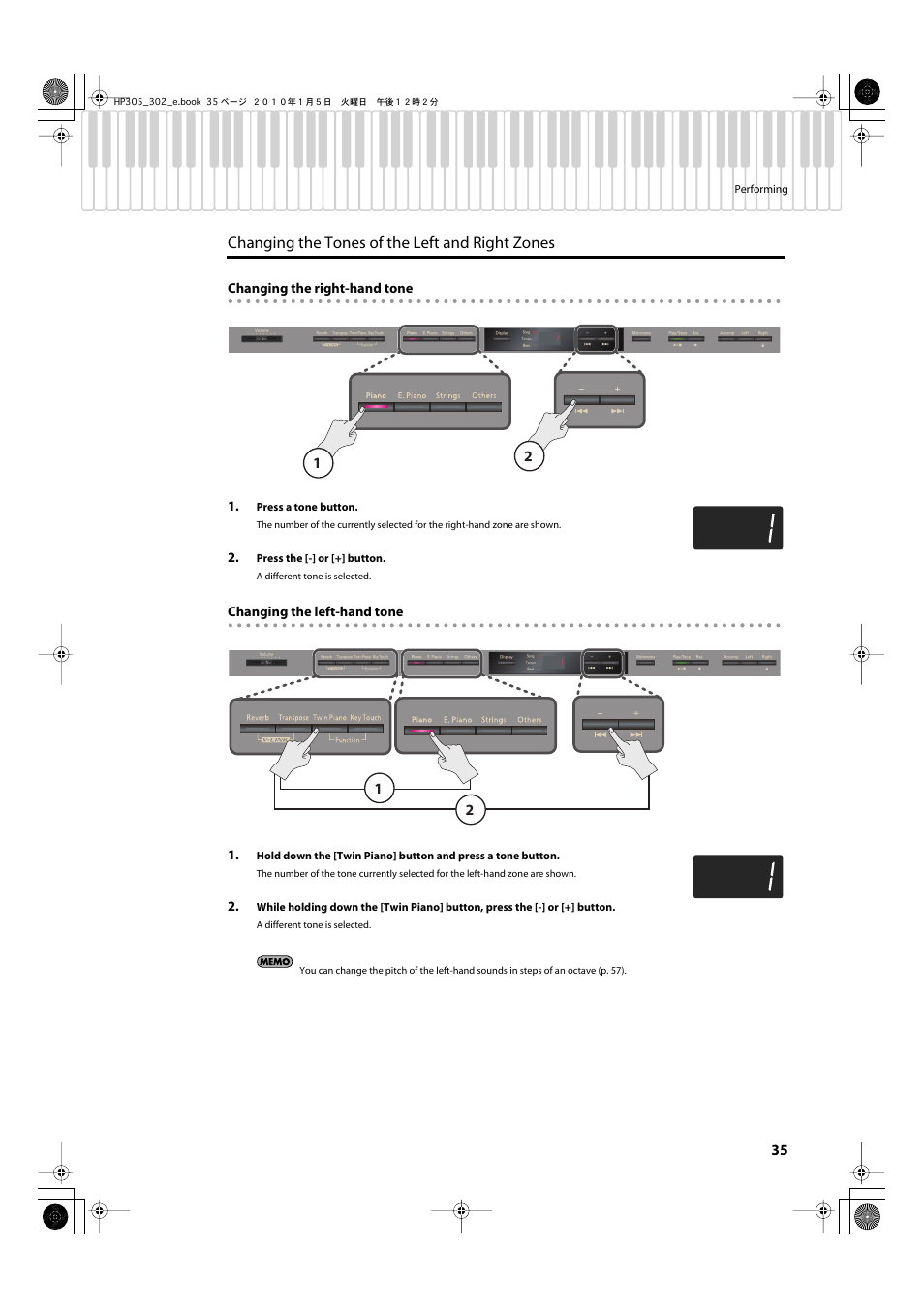 Changing the tones of the left and right zones | Roland HP305 User Manual | Page 33 / 92