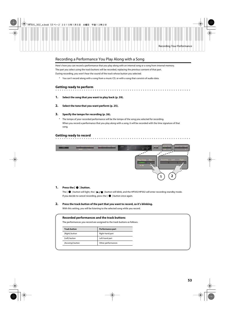 Recording a performance you play along with a song | Roland HP305 User Manual | Page 51 / 92