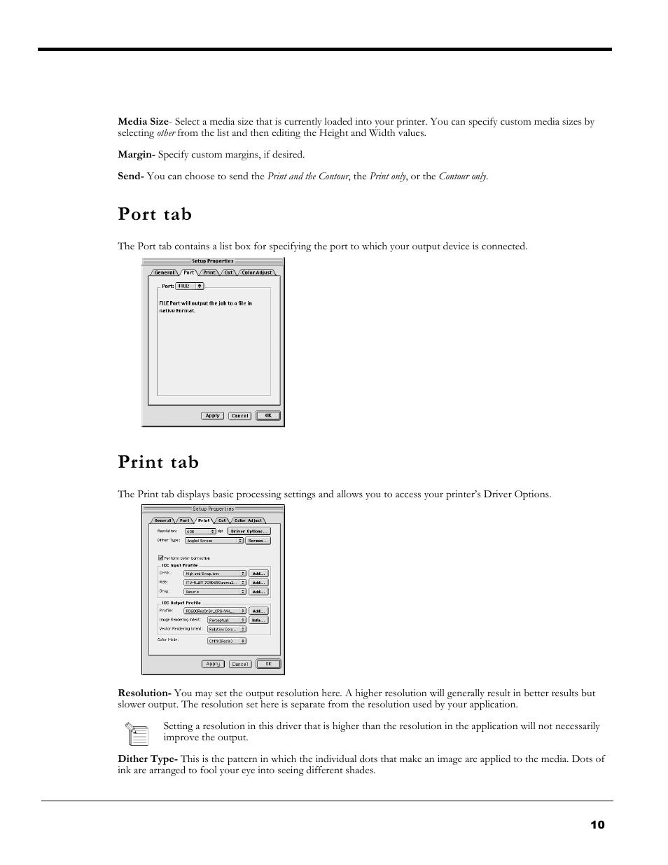 Port tab, Print tab, Port tab print tab | Roland PC-600 User Manual | Page 10 / 36