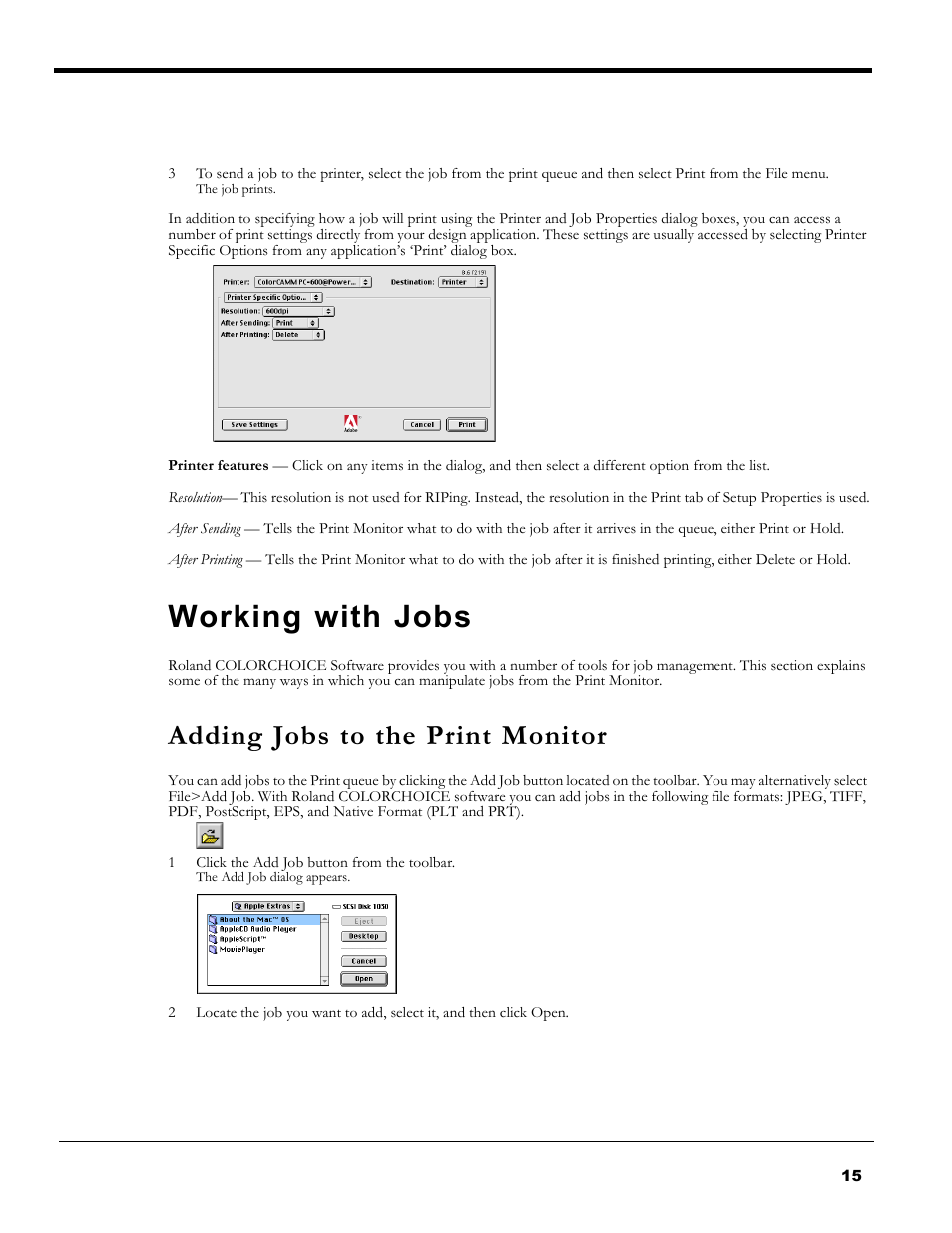 Working with jobs, Adding jobs to the print monitor | Roland PC-600 User Manual | Page 15 / 36