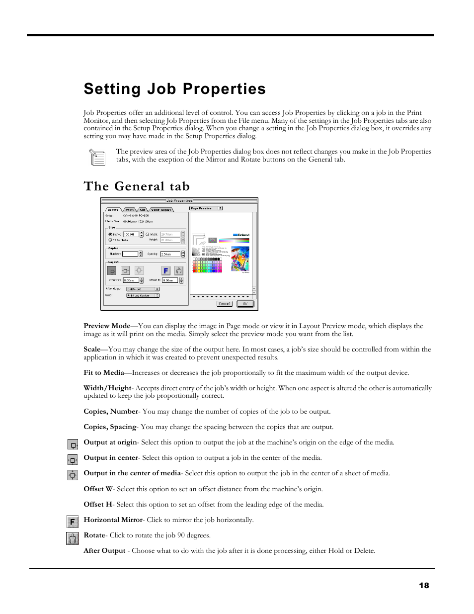 Setting job properties, The general tab | Roland PC-600 User Manual | Page 18 / 36