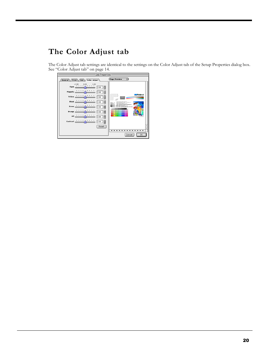 The color adjust tab | Roland PC-600 User Manual | Page 20 / 36