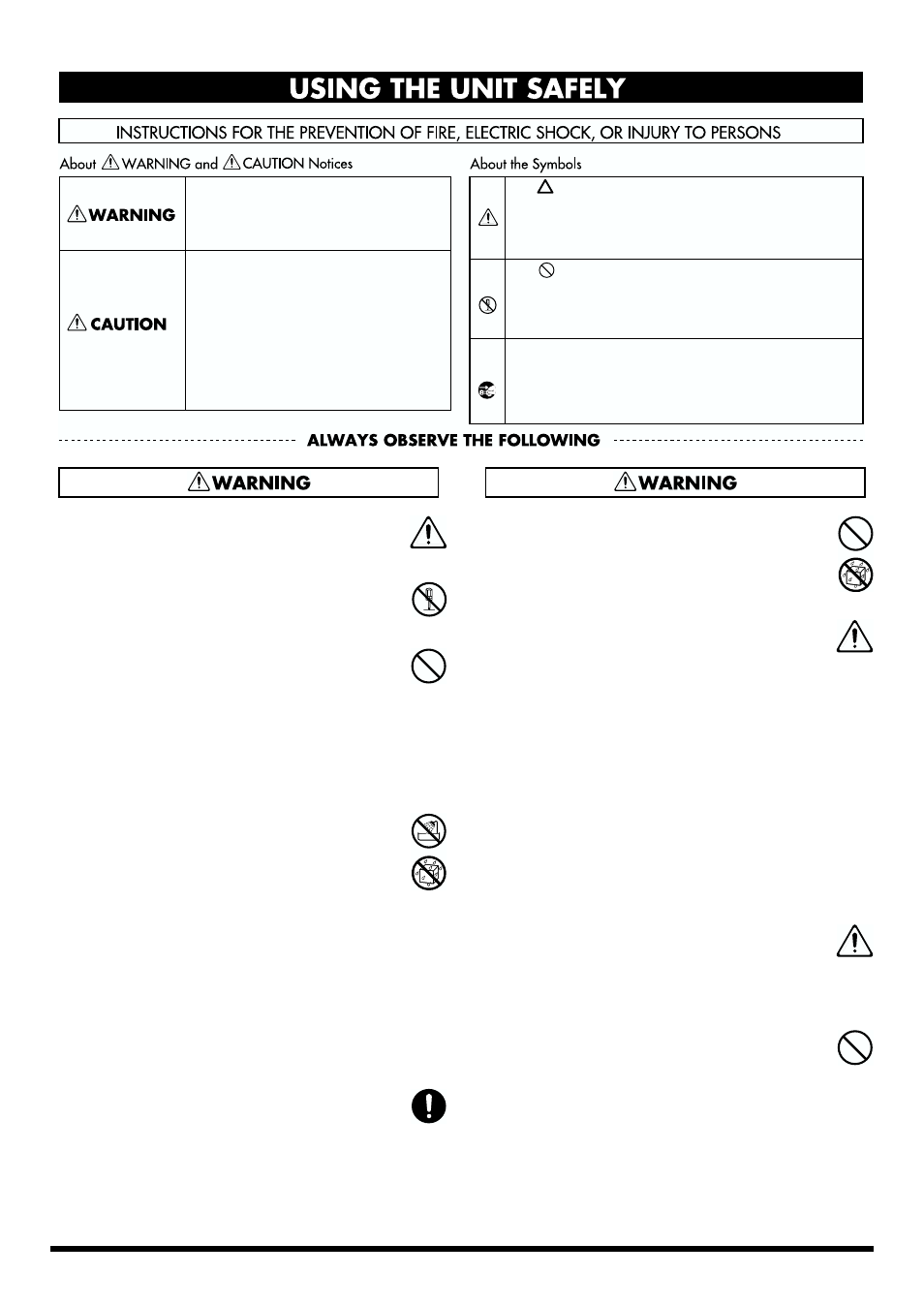 Using the unit safely | Roland DIF-AT24 User Manual | Page 2 / 17