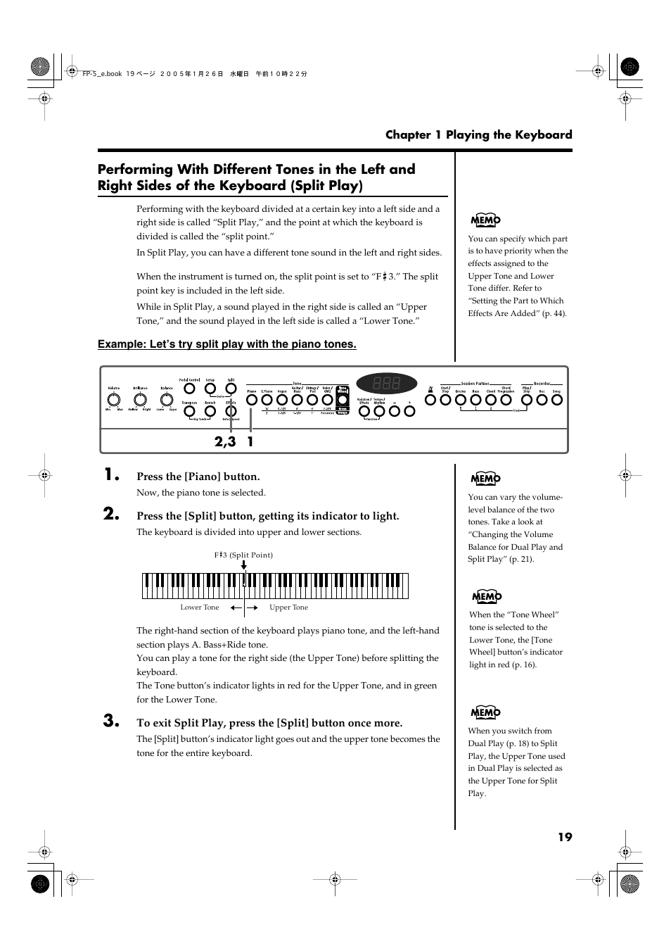 Of the keyboard (p. 19) | Roland FP-5 User Manual | Page 19 / 80