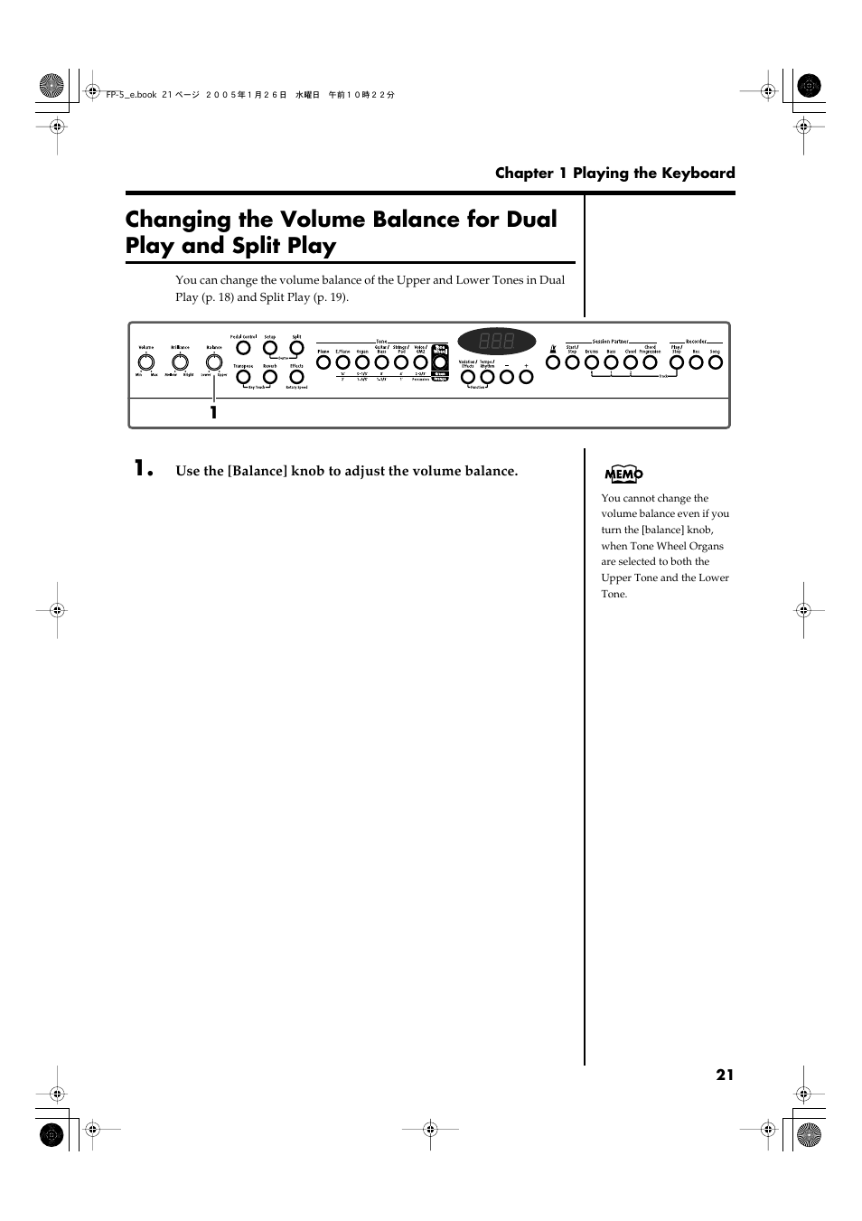 Dual play and split play (p. 21) | Roland FP-5 User Manual | Page 21 / 80