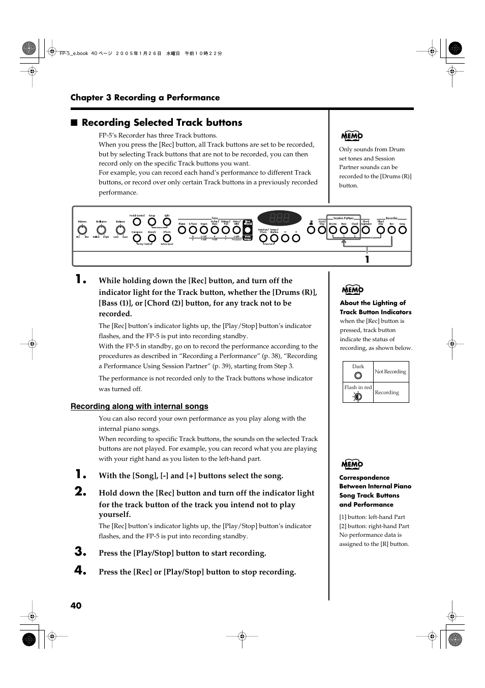 Recording selected track buttons | Roland FP-5 User Manual | Page 40 / 80