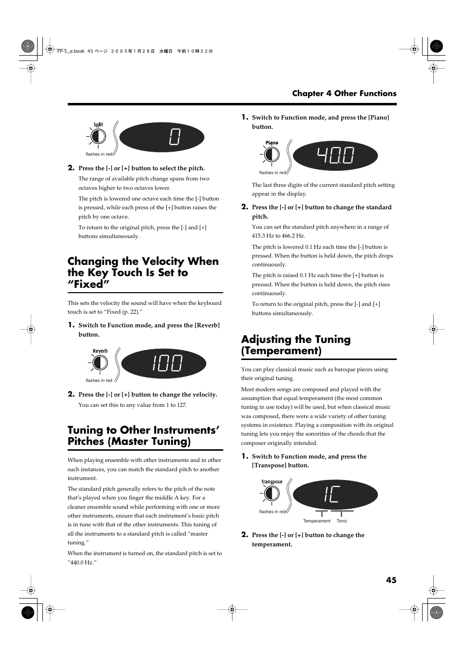 Adjusting the tuning (temperament), P. 45 | Roland FP-5 User Manual | Page 45 / 80