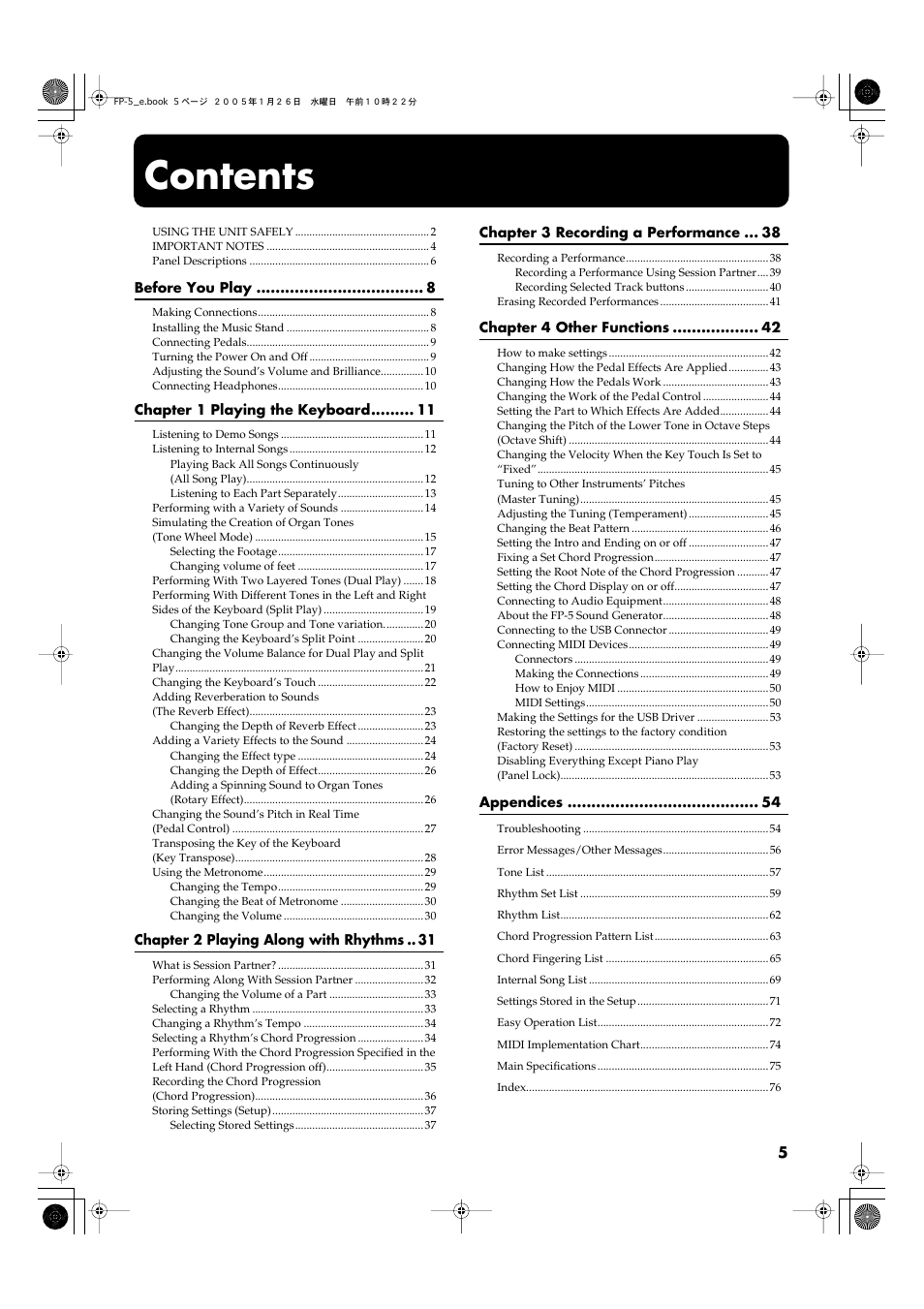 Roland FP-5 User Manual | Page 5 / 80