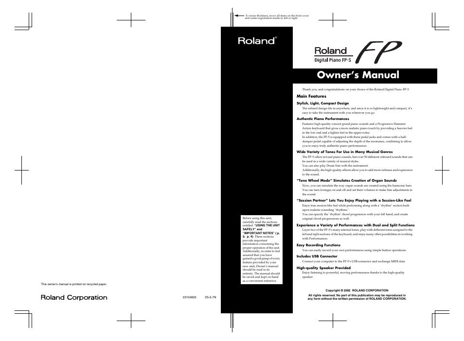 Owner’s manual | Roland FP-5 User Manual | Page 80 / 80