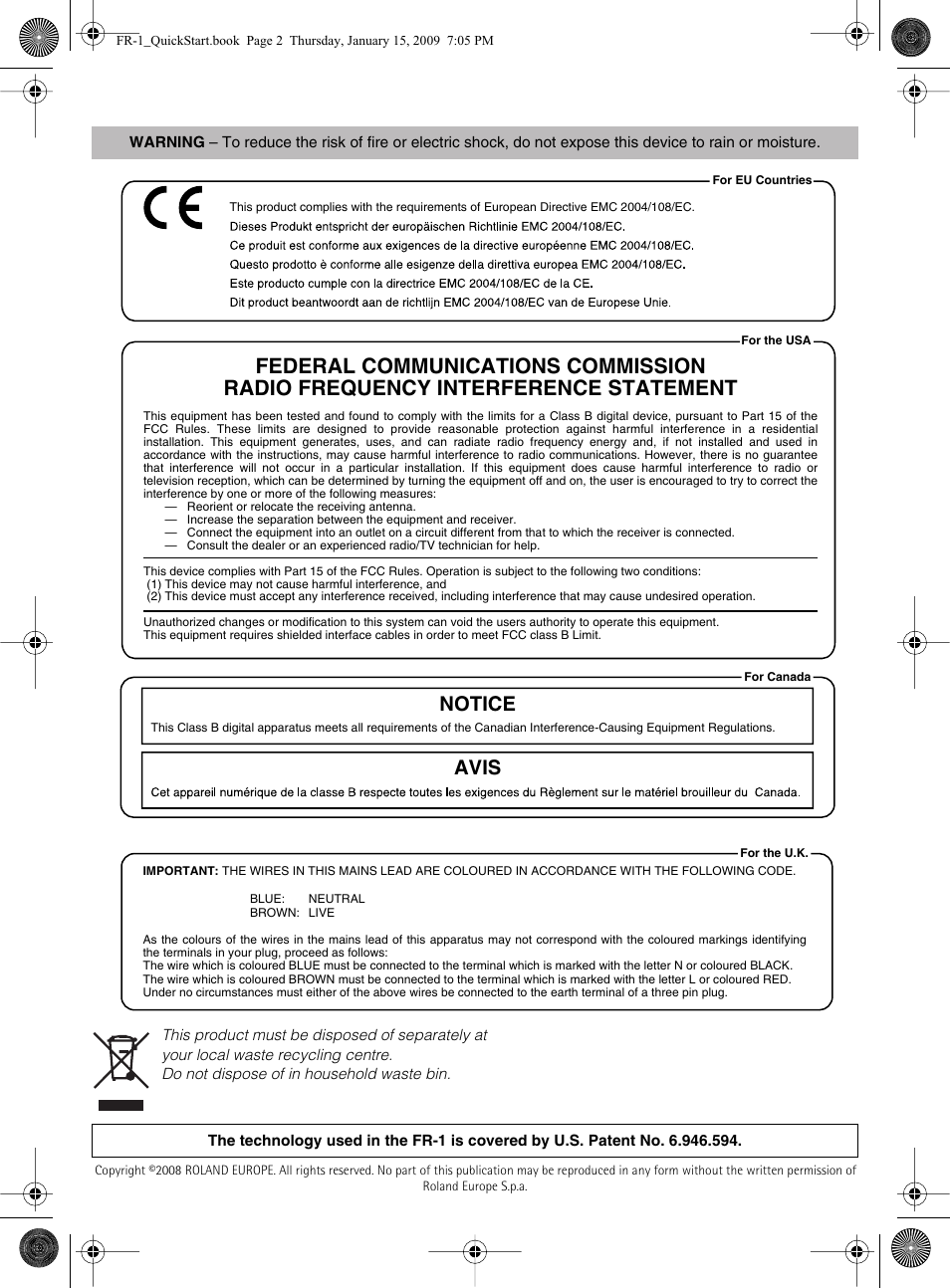 Notice avis | Roland FR-1 User Manual | Page 2 / 100