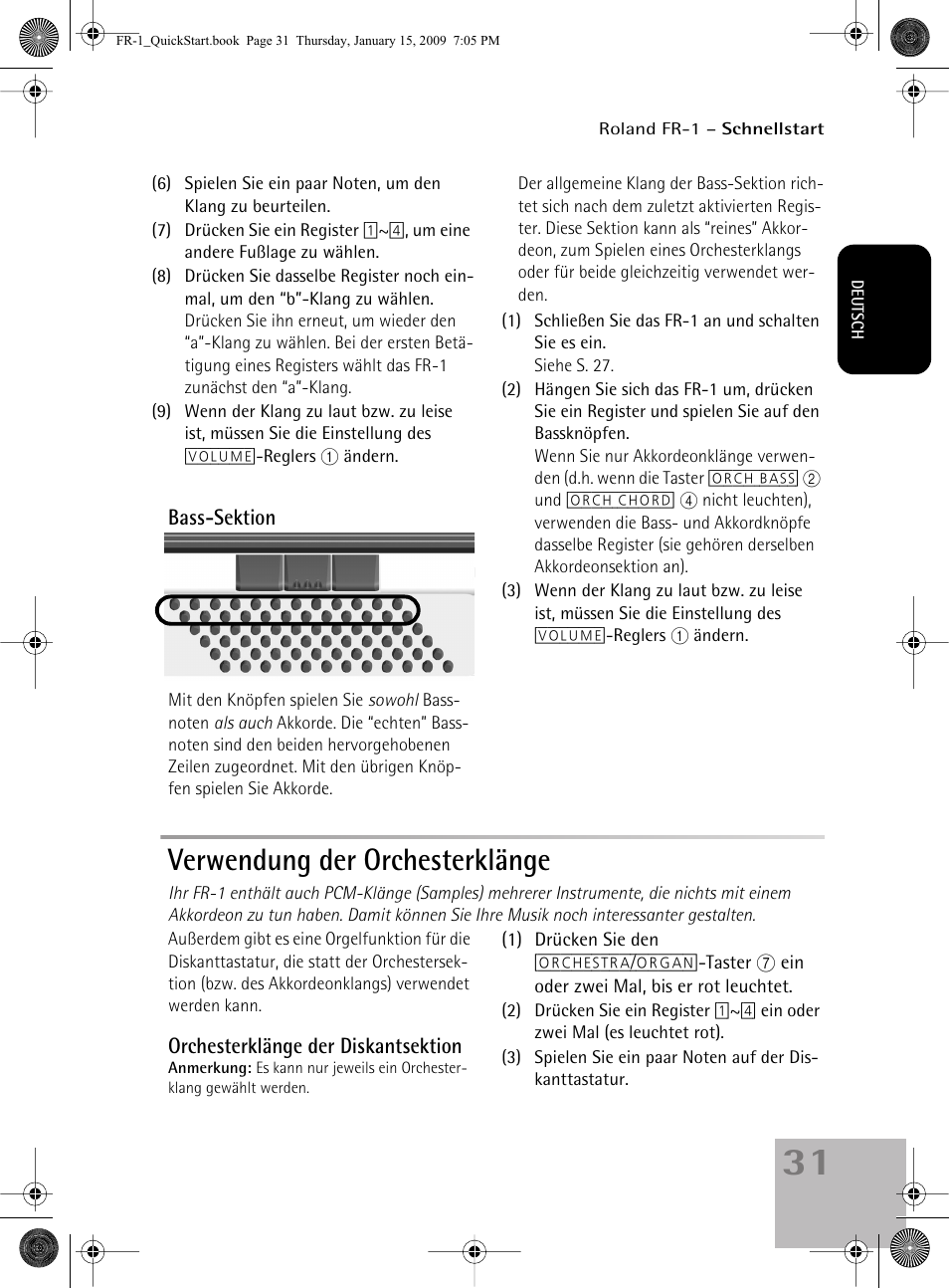 Verwendung der orchesterklänge | Roland FR-1 User Manual | Page 31 / 100