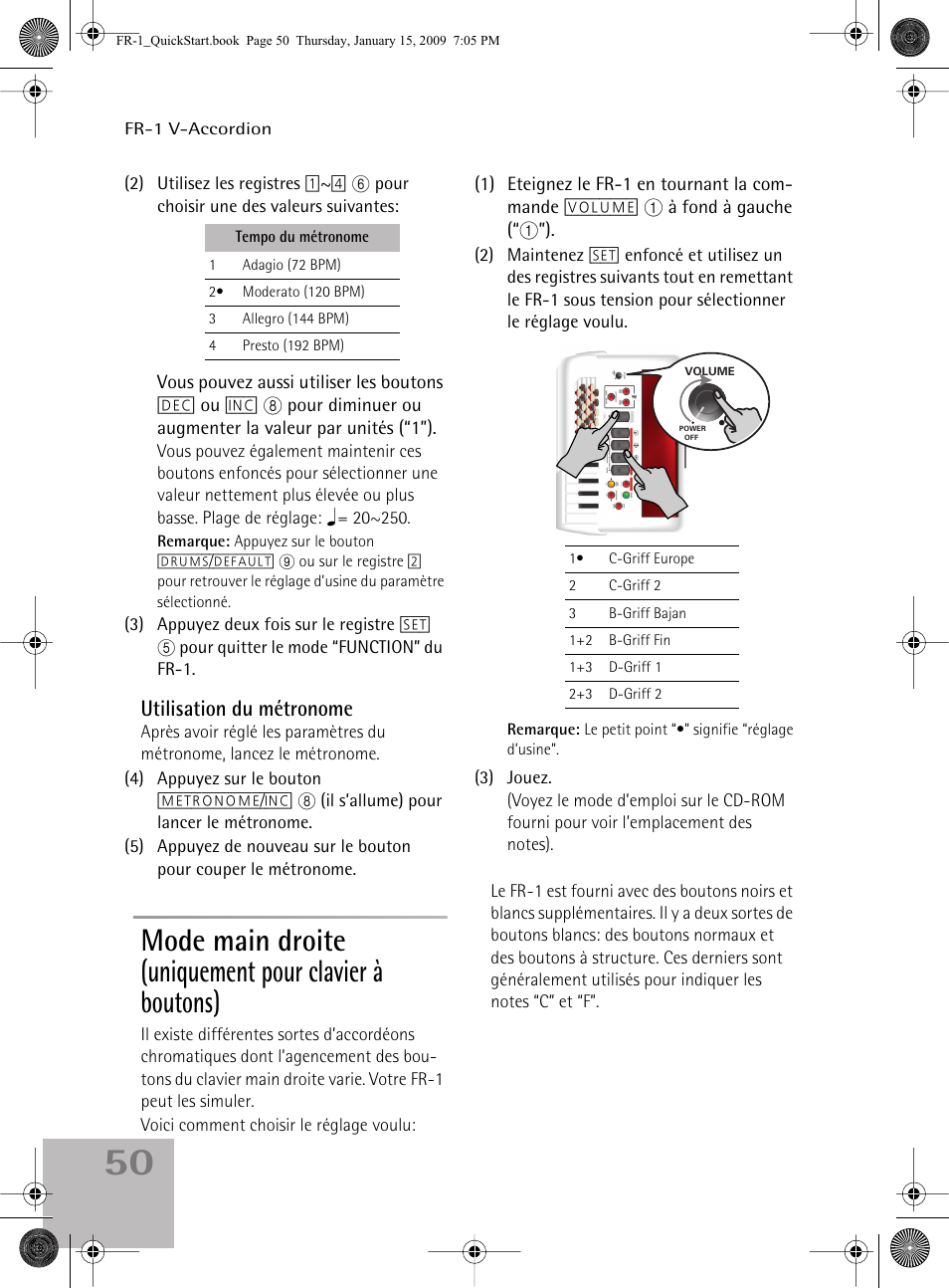 Utilisation du métronome | Roland FR-1 User Manual | Page 50 / 100