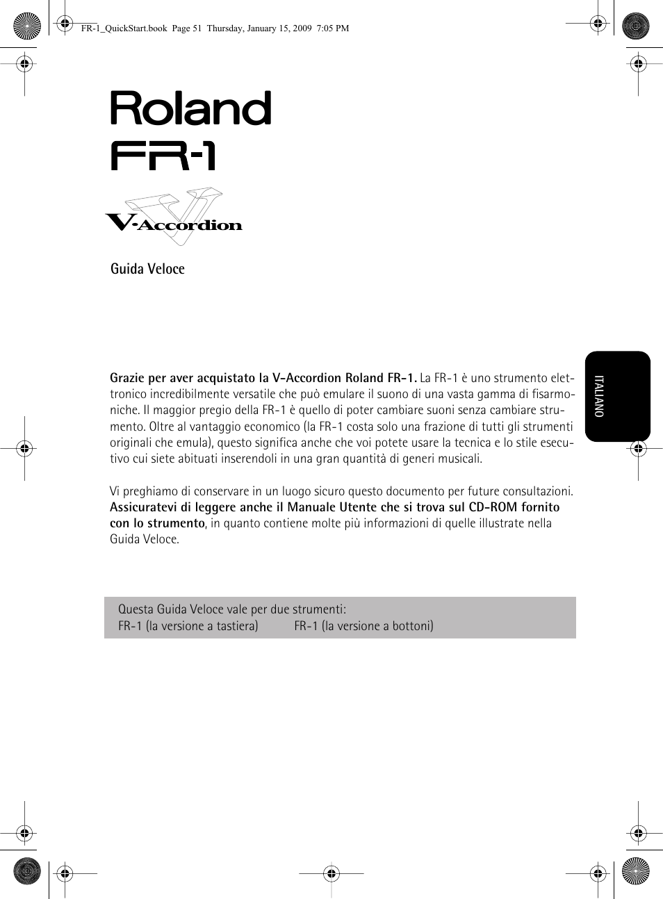 Guida veloce | Roland FR-1 User Manual | Page 51 / 100