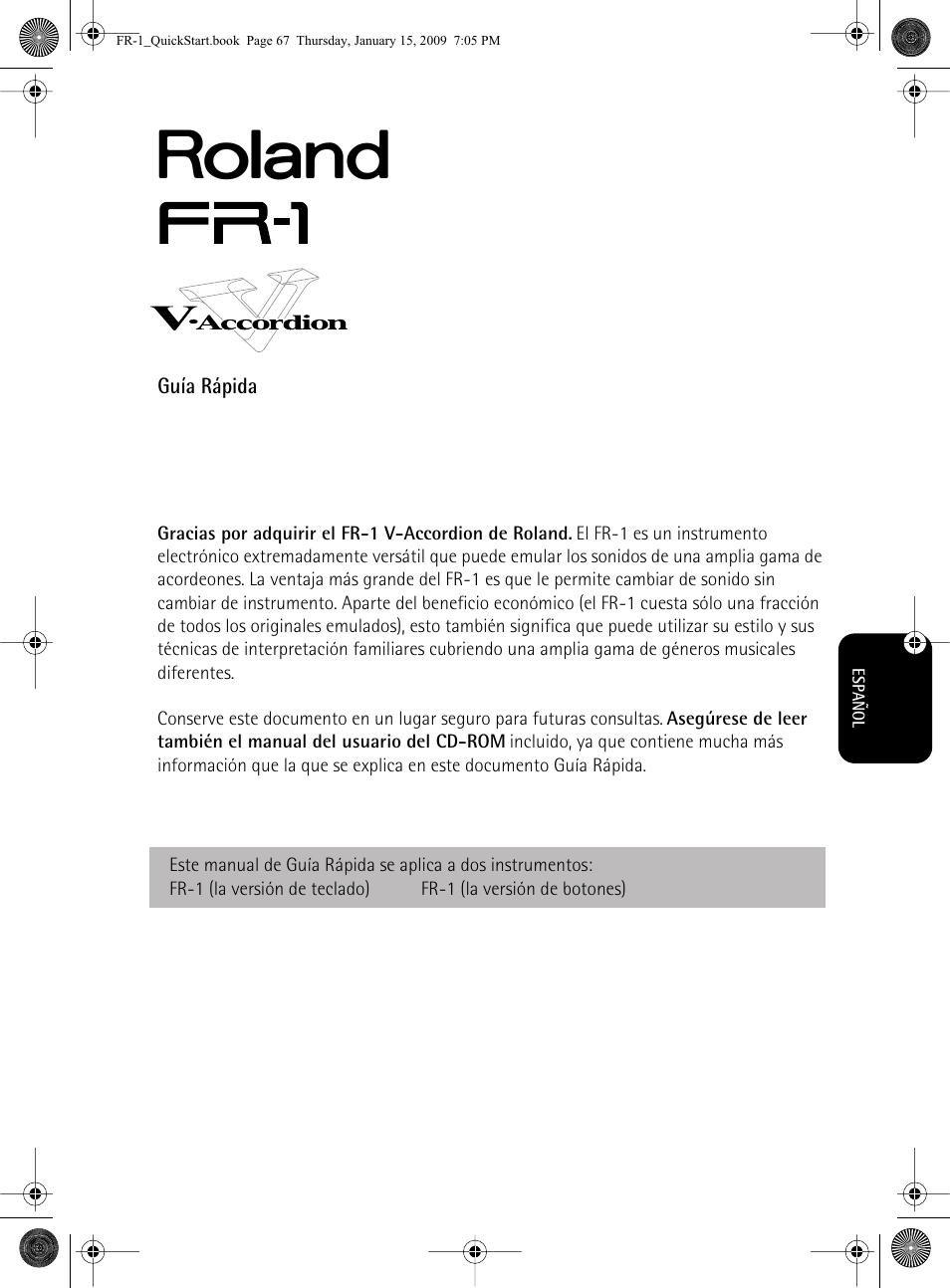 Guía rápida | Roland FR-1 User Manual | Page 67 / 100