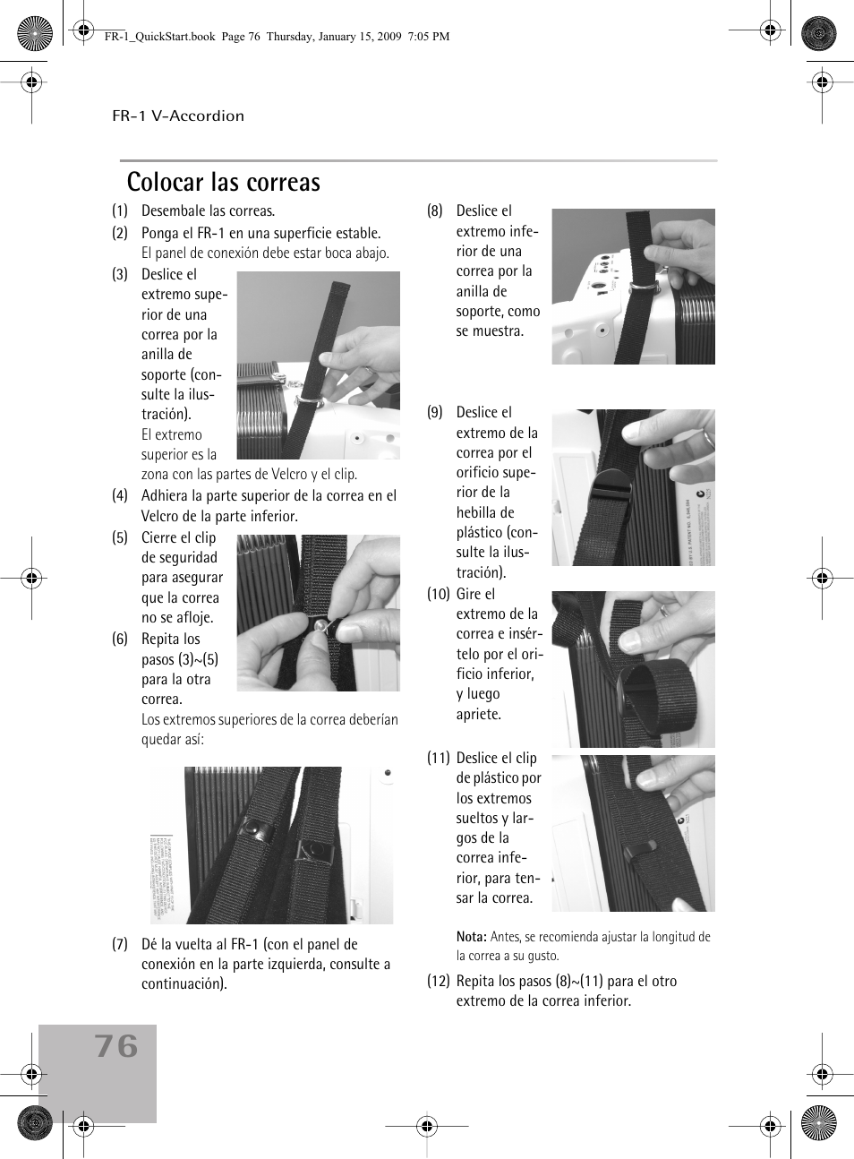 Colocar las correas | Roland FR-1 User Manual | Page 76 / 100