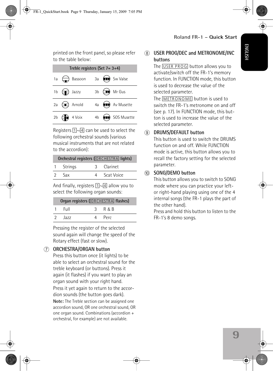 Roland FR-1 User Manual | Page 9 / 100