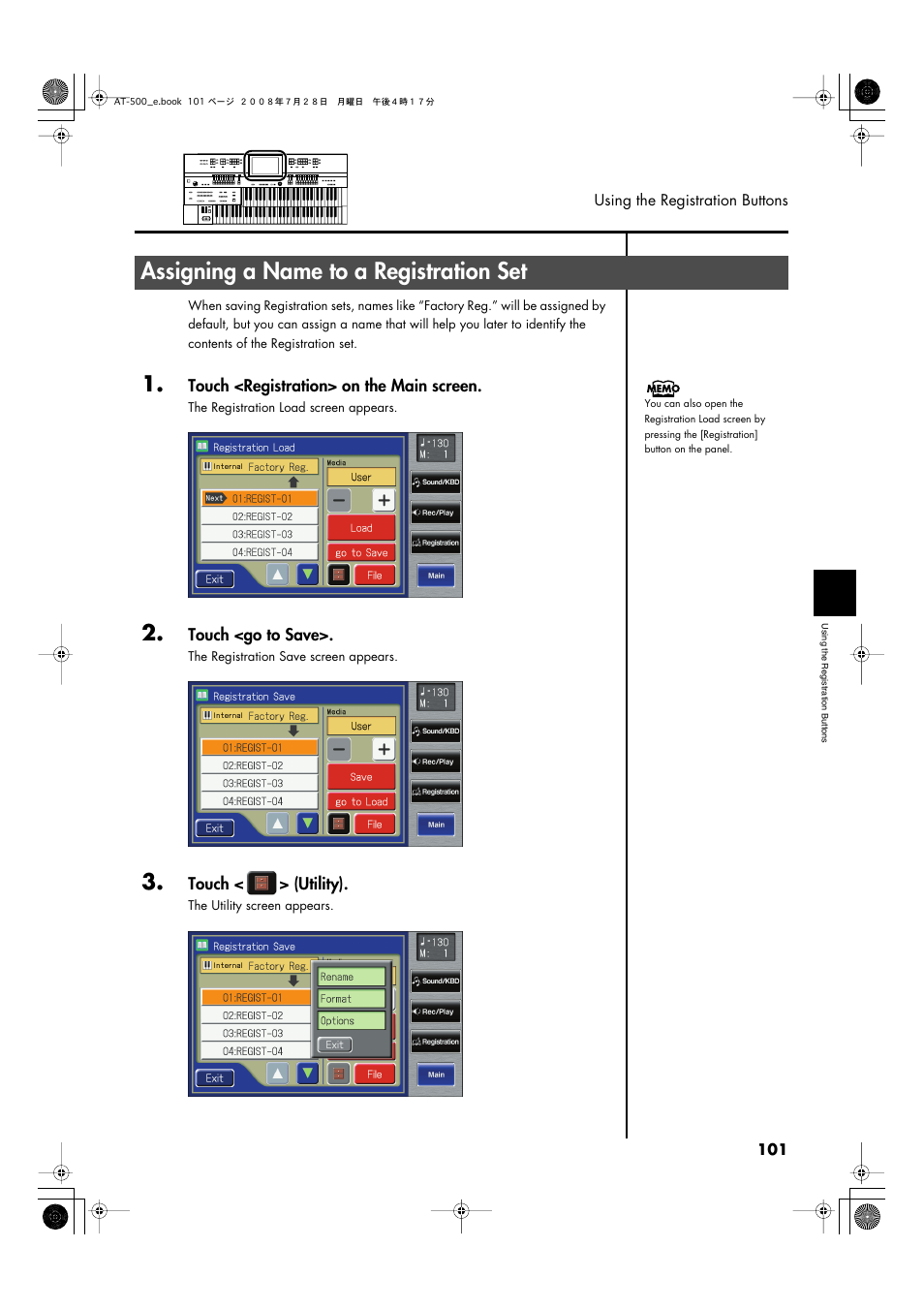 Assigning a name to a registration set, P. 101 | Roland ATELIER AT-500 User Manual | Page 103 / 272