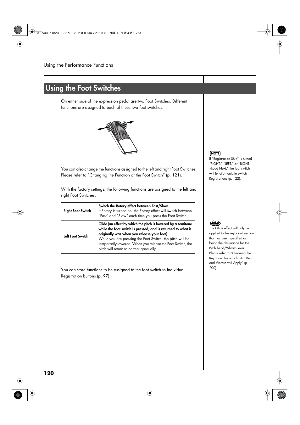 Using the foot switches | Roland ATELIER AT-500 User Manual | Page 122 / 272