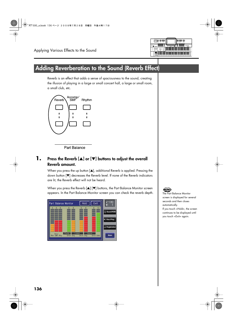 Adding reverberation to the sound (reverb effect) | Roland ATELIER AT-500 User Manual | Page 138 / 272