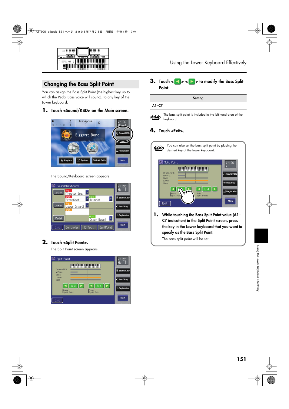 Changing the bass split point | Roland ATELIER AT-500 User Manual | Page 153 / 272