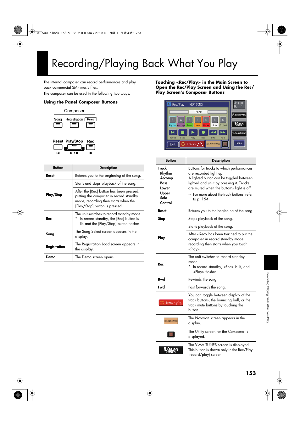 Recording/playing back what you play, P. 153 | Roland ATELIER AT-500 User Manual | Page 155 / 272