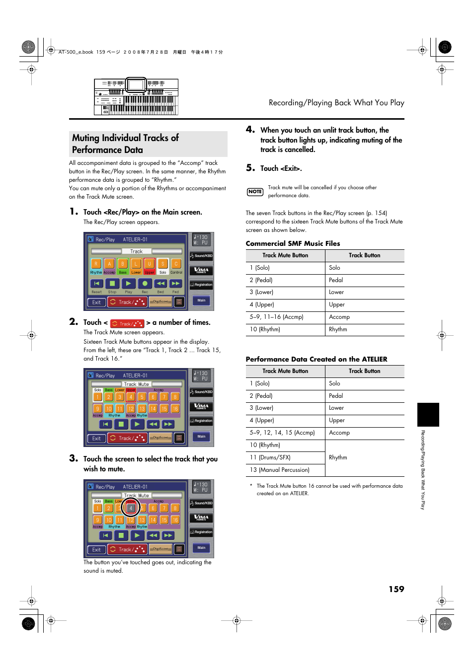 Muting individual tracks of performance data | Roland ATELIER AT-500 User Manual | Page 161 / 272