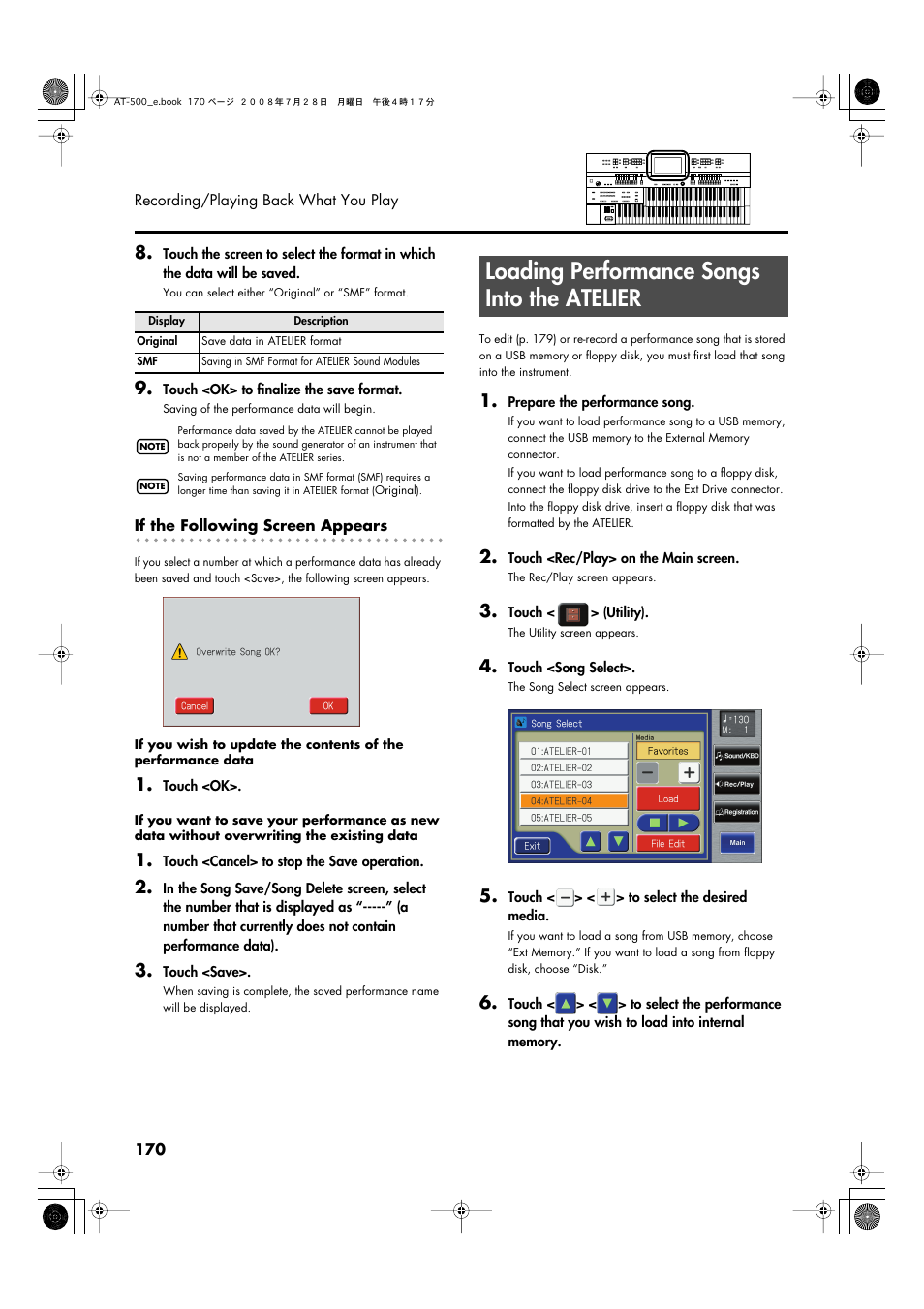 Loading performance songs into the atelier | Roland ATELIER AT-500 User Manual | Page 172 / 272