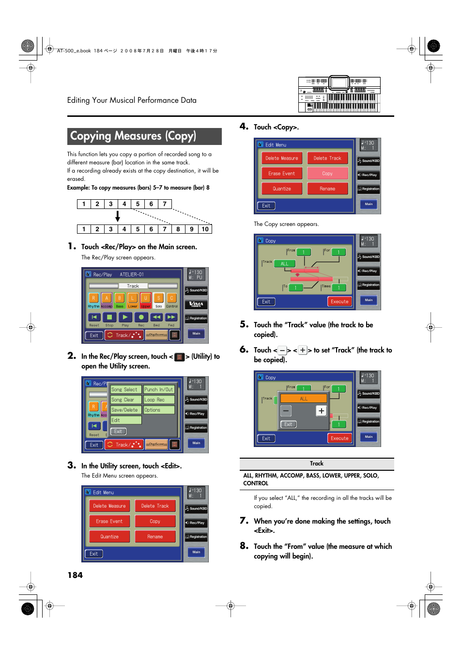 Copying measures (copy), P. 184 | Roland ATELIER AT-500 User Manual | Page 186 / 272