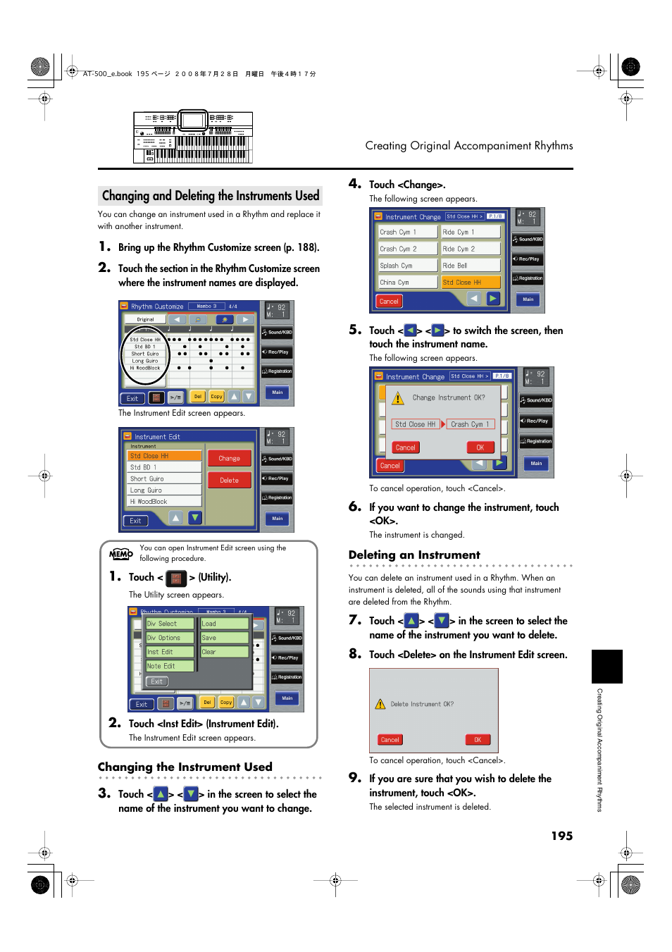 Changing and deleting the instruments used | Roland ATELIER AT-500 User Manual | Page 197 / 272