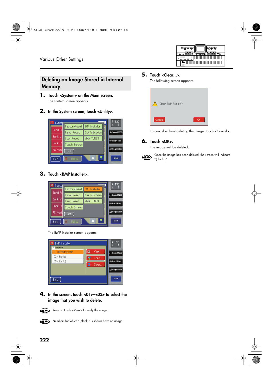 Deleting an image stored in internal memory | Roland ATELIER AT-500 User Manual | Page 224 / 272