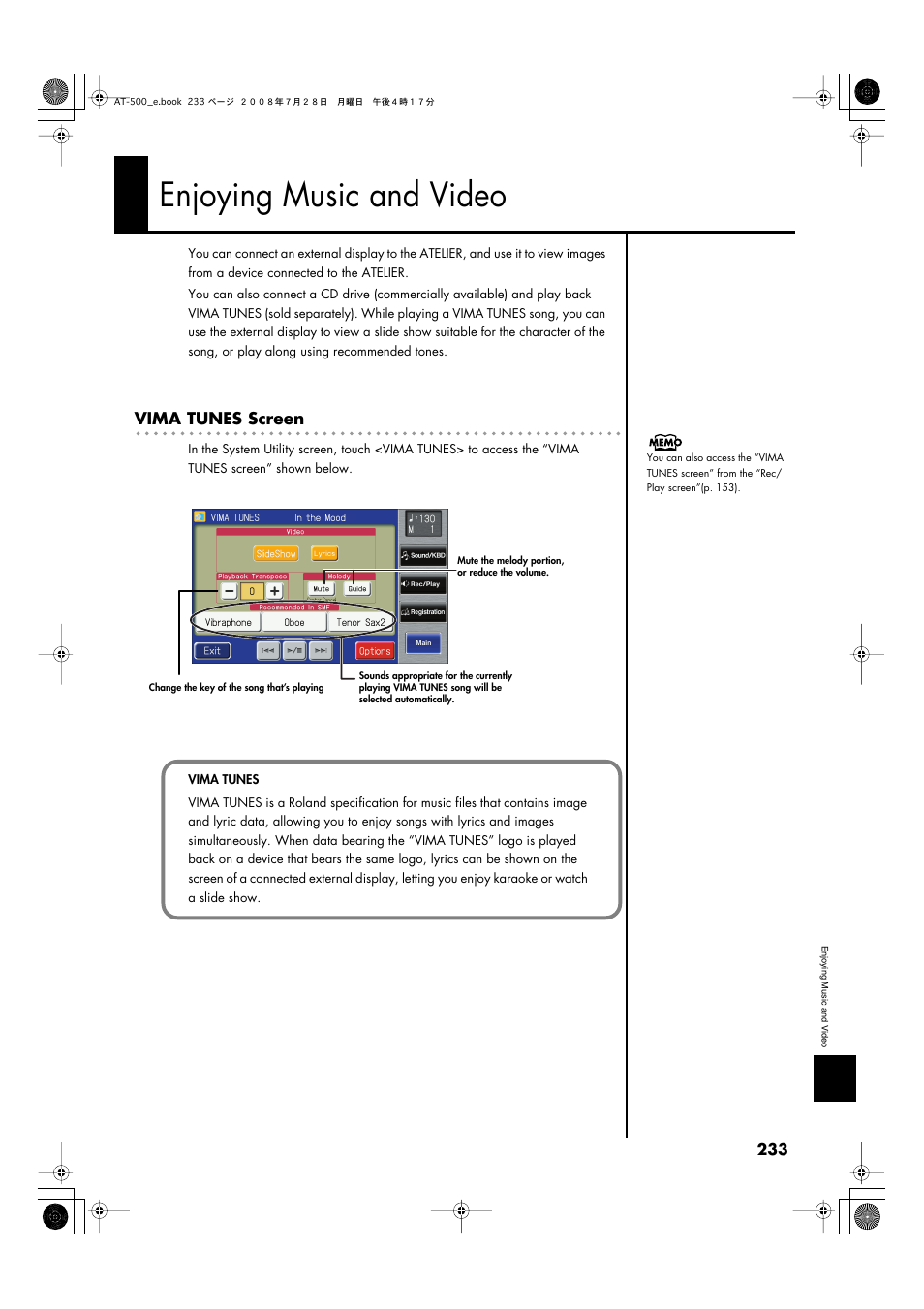 Enjoying music and video | Roland ATELIER AT-500 User Manual | Page 235 / 272