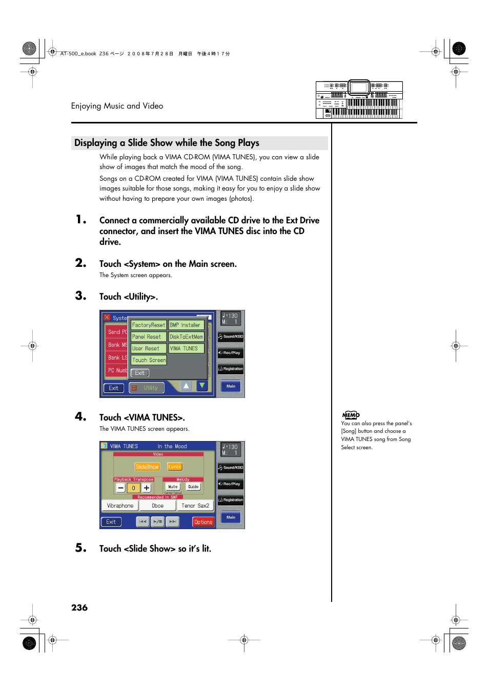 Displaying a slide show while the song plays | Roland ATELIER AT-500 User Manual | Page 238 / 272