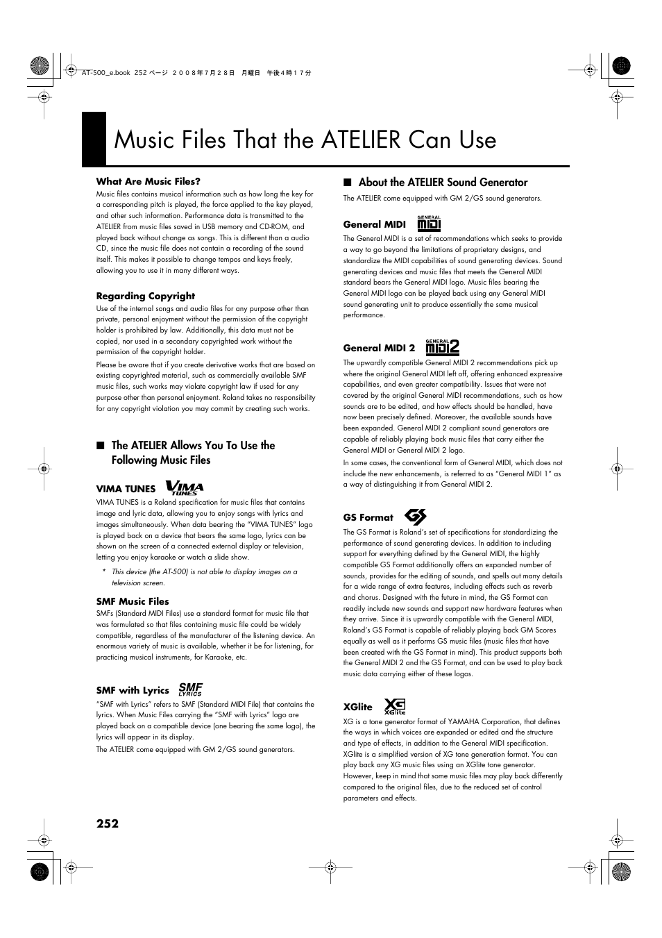 Music files that the atelier can use, About the atelier sound generator | Roland ATELIER AT-500 User Manual | Page 254 / 272