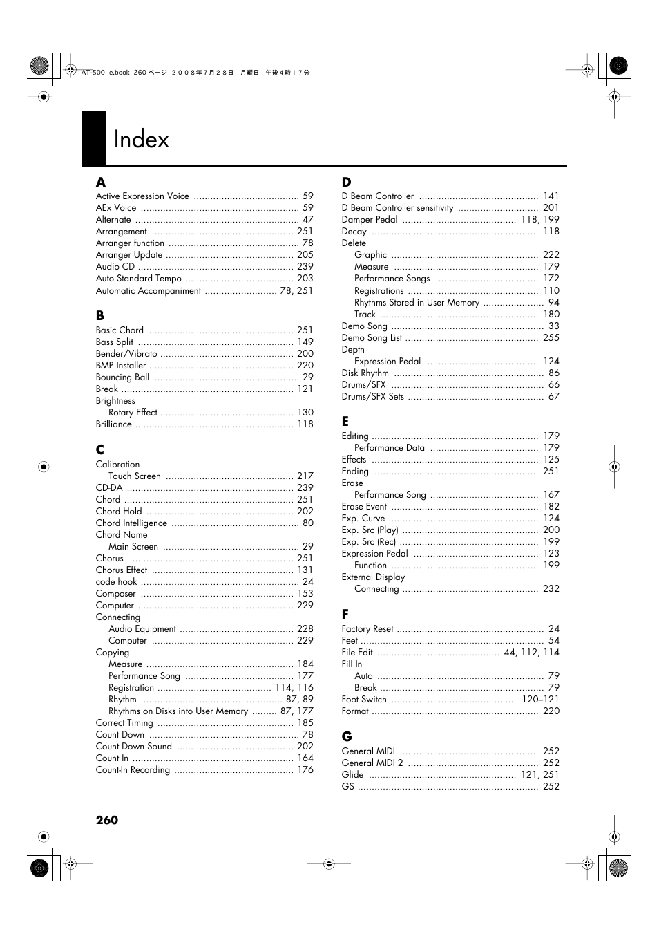 Index | Roland ATELIER AT-500 User Manual | Page 262 / 272