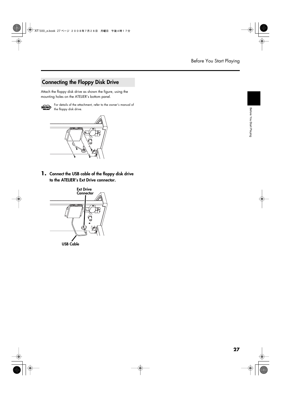 Connecting the floppy disk drive | Roland ATELIER AT-500 User Manual | Page 29 / 272