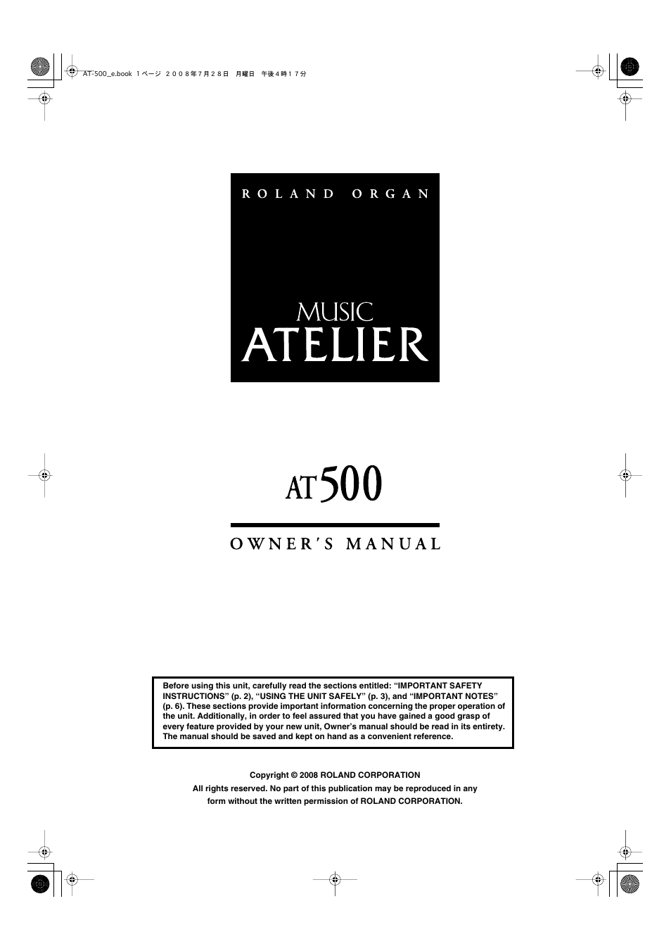 Roland ATELIER AT-500 User Manual | Page 3 / 272