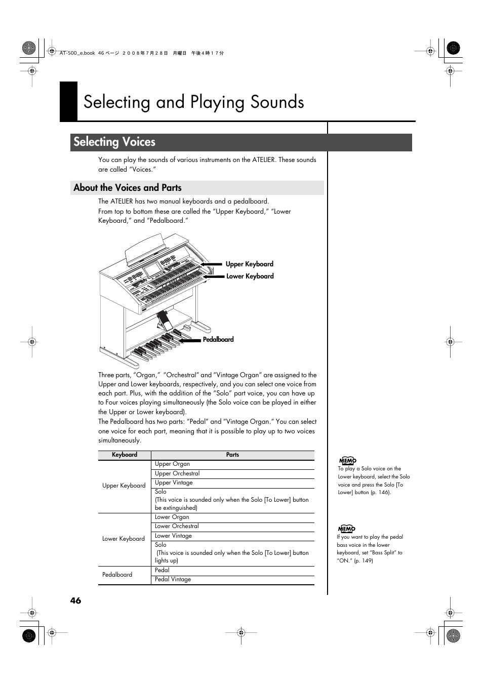 Selecting and playing sounds, Selecting voices, About the voices and parts | Roland ATELIER AT-500 User Manual | Page 48 / 272