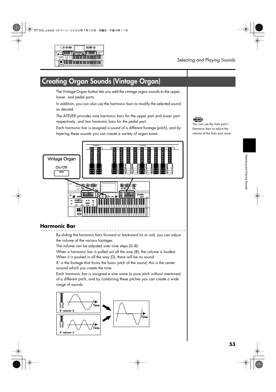 Creating organ sounds (vintage organ), P. 53, P. 53, p. 62 | Creating organ sounds, Vintage organ) | Roland ATELIER AT-500 User Manual | Page 55 / 272