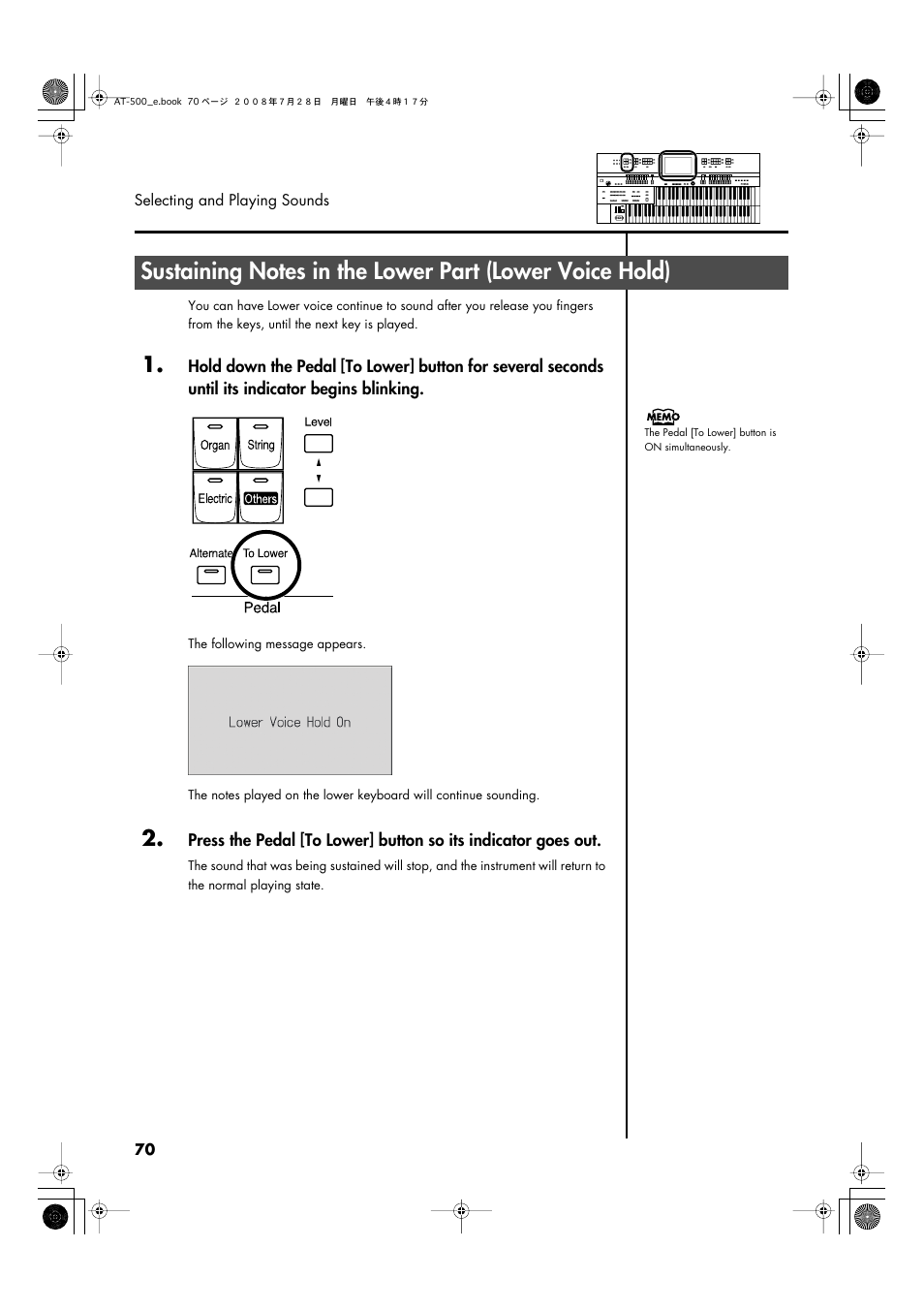 Sustaining notes in the lower part (lower hold) | Roland ATELIER AT-500 User Manual | Page 72 / 272