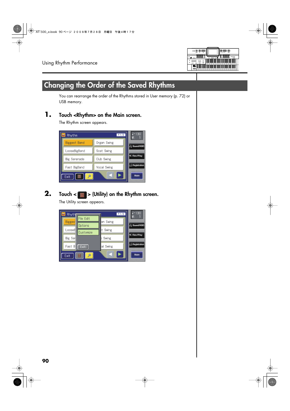 Changing the order of the saved rhythms | Roland ATELIER AT-500 User Manual | Page 92 / 272