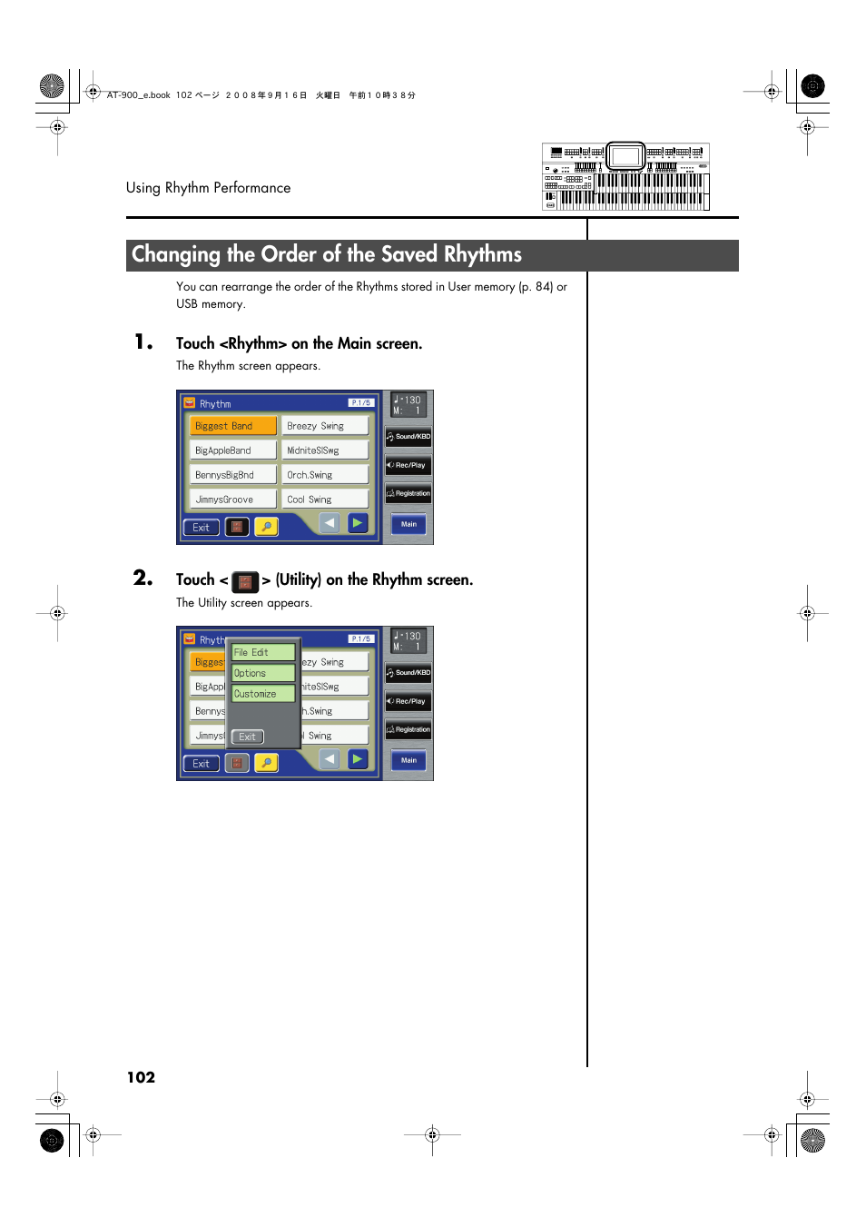 Changing the order of the saved rhythms | Roland Atelier AT900 User Manual | Page 104 / 308