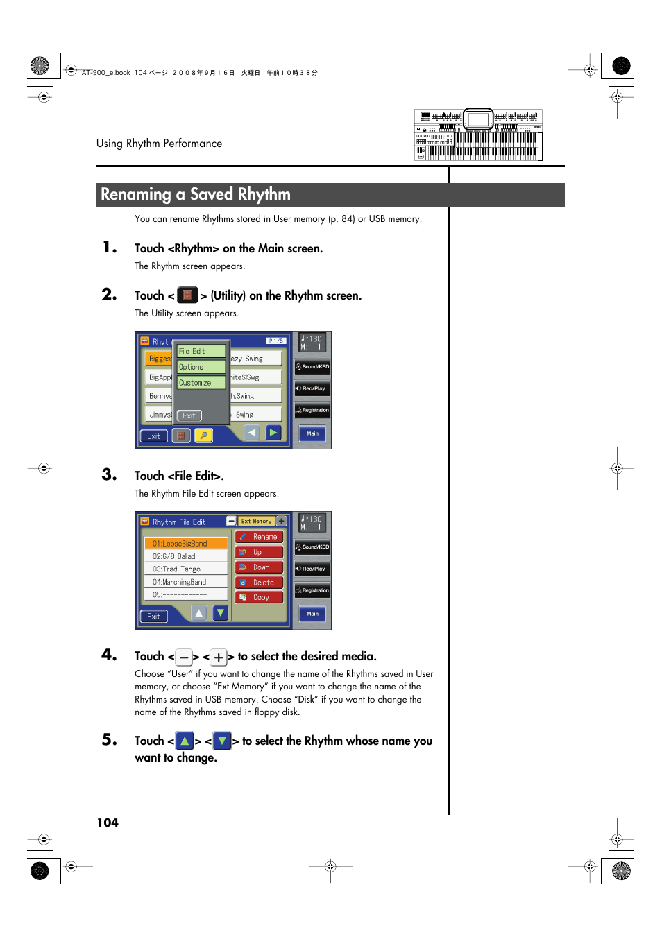 Renaming a saved rhythm | Roland Atelier AT900 User Manual | Page 106 / 308